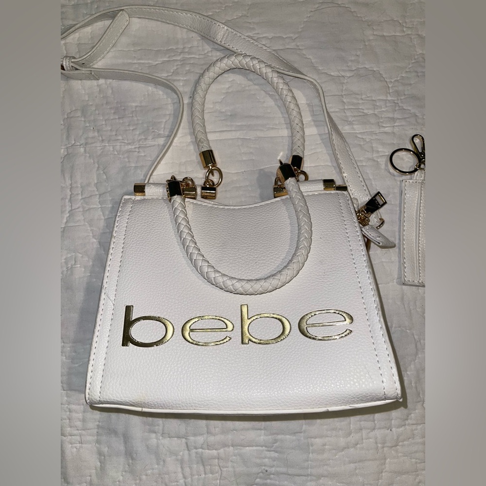 White and Gold Bebe Handbag with Card Holder